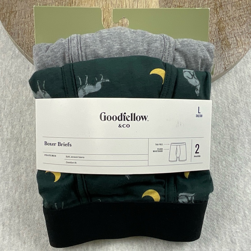 GOODFELLOW & CO WOLF MOON / GRAY MEN’S BOXER BRIEFS 2 PAIRS SIZE: LARGE 36-38